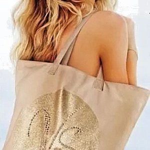 Victoria’s Secret VS Tan Gold W/ Bling Canvas Book Bag Tote